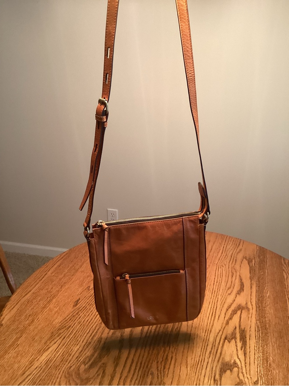 Lodis Cognac Leather Crossbody Bag with Front Zip Pocket - Picture 6 of 6